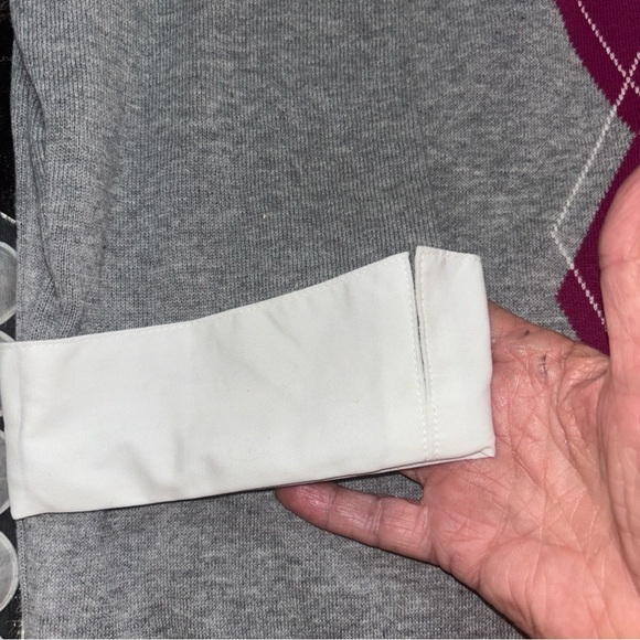 KAREN SCOTT ARGYLE SWEATER FAUX COLLAR AND CUFFS SIZE LG COTTON  GREY - Picture 5 of 14